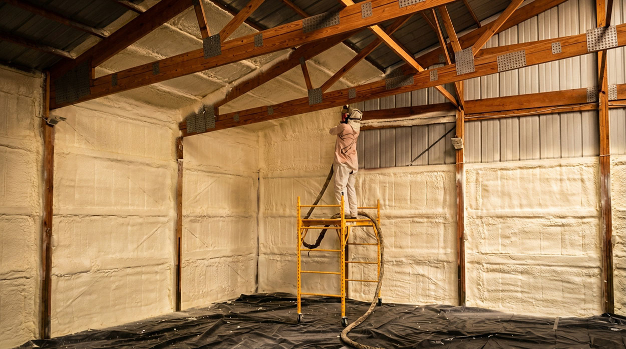 Spray foam insulation application — crawl space project