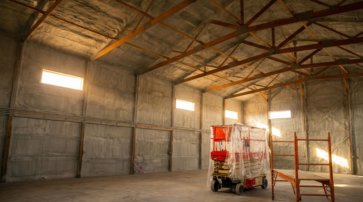 Spray foam insulation in a Denver warehouse